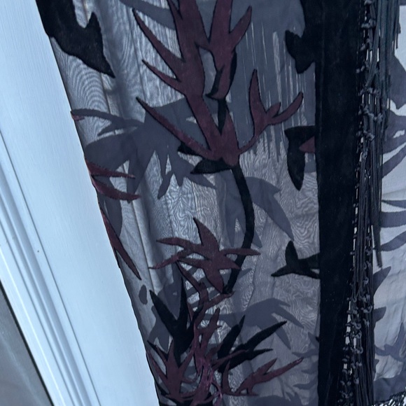 JayLey Ladies Silk Black Fringe Sheer Pink Velvet Top Boho Kimono Cardigan - Picture 10 of 16